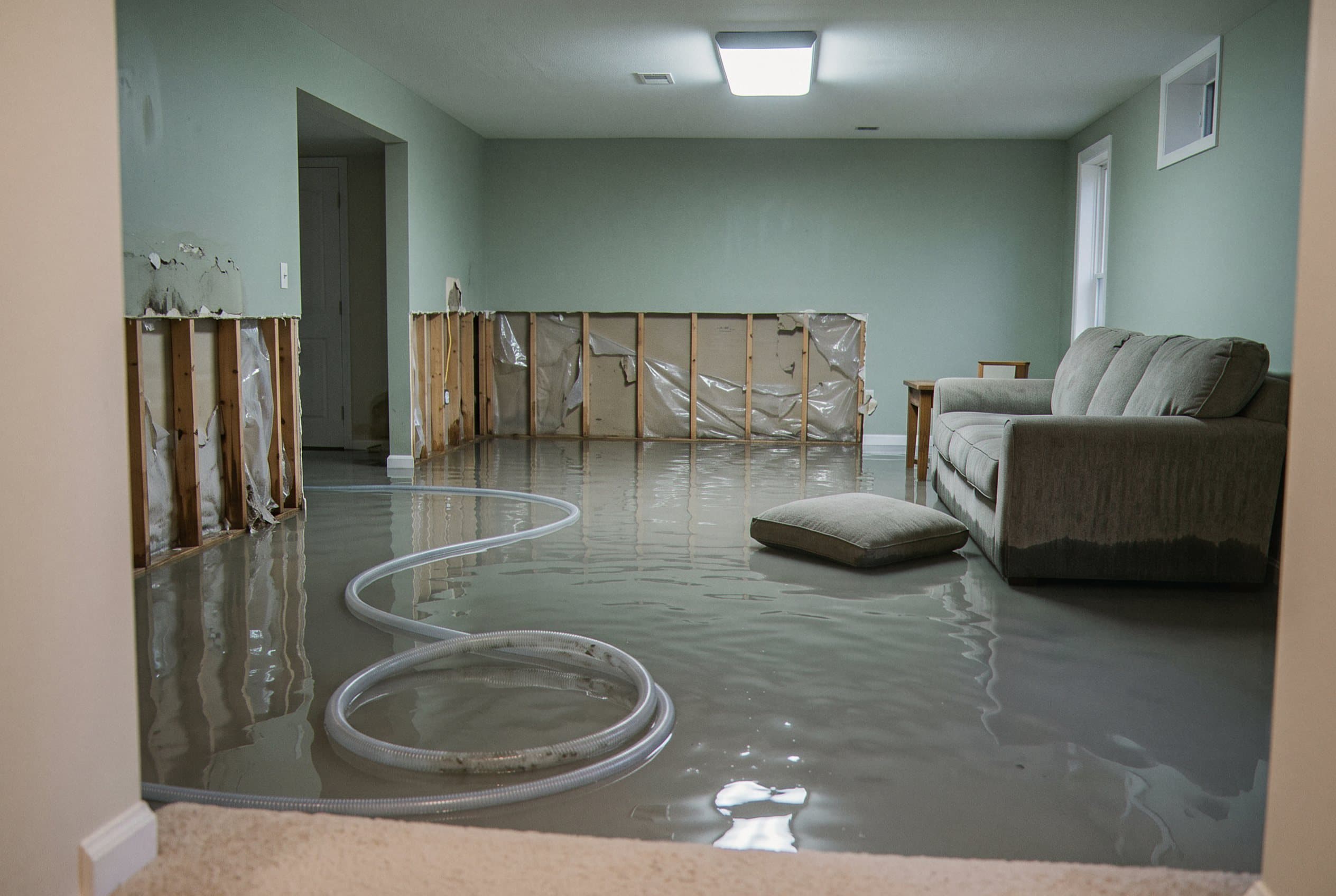 Basement severely flooded with standing water