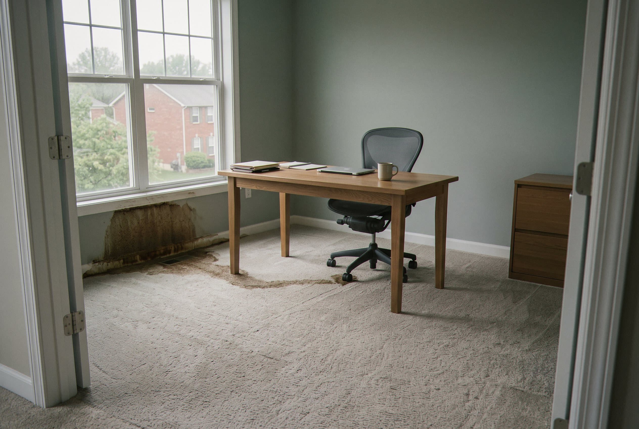 Saturated carpet and padding after water damage