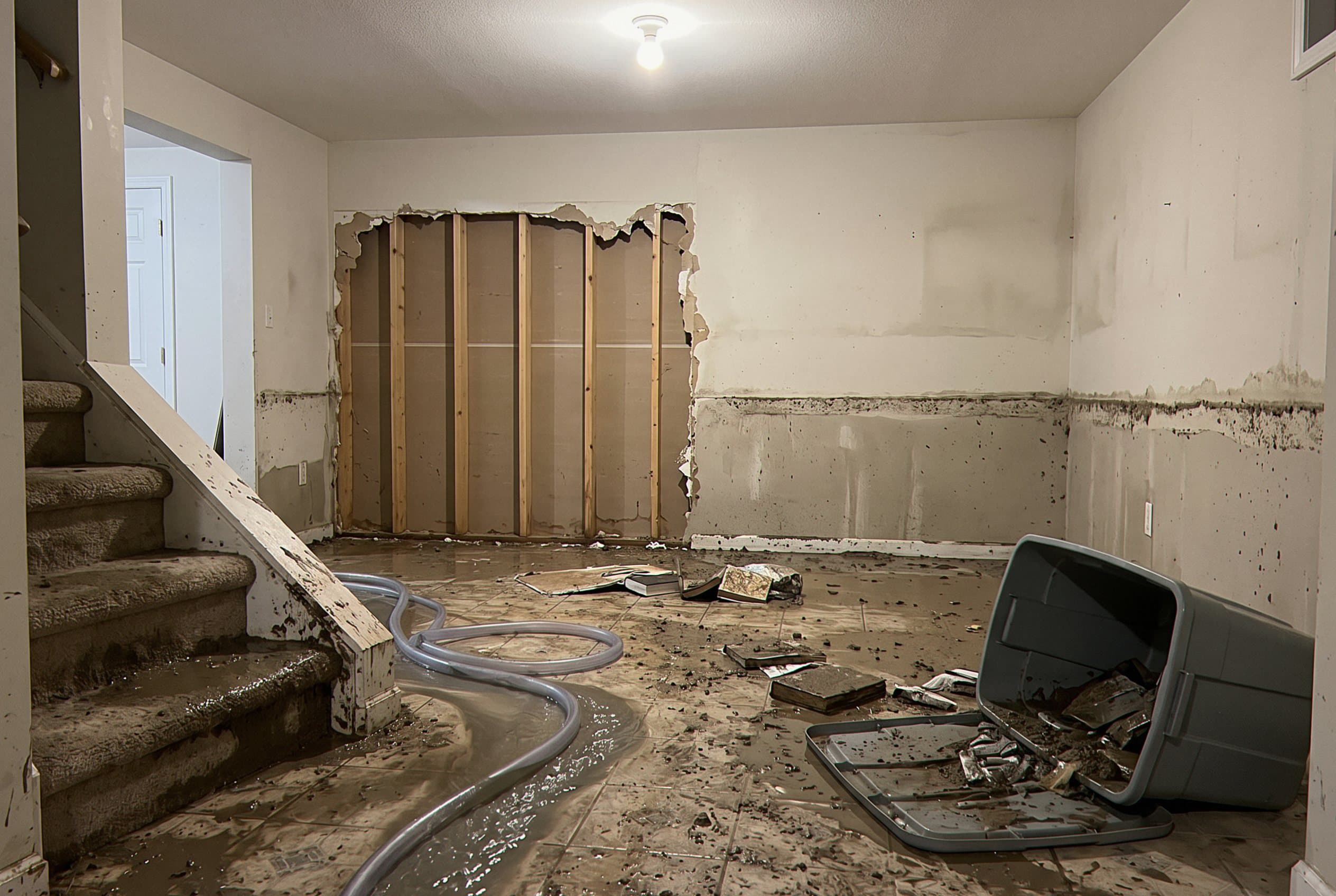 Standing flood water in finished basement