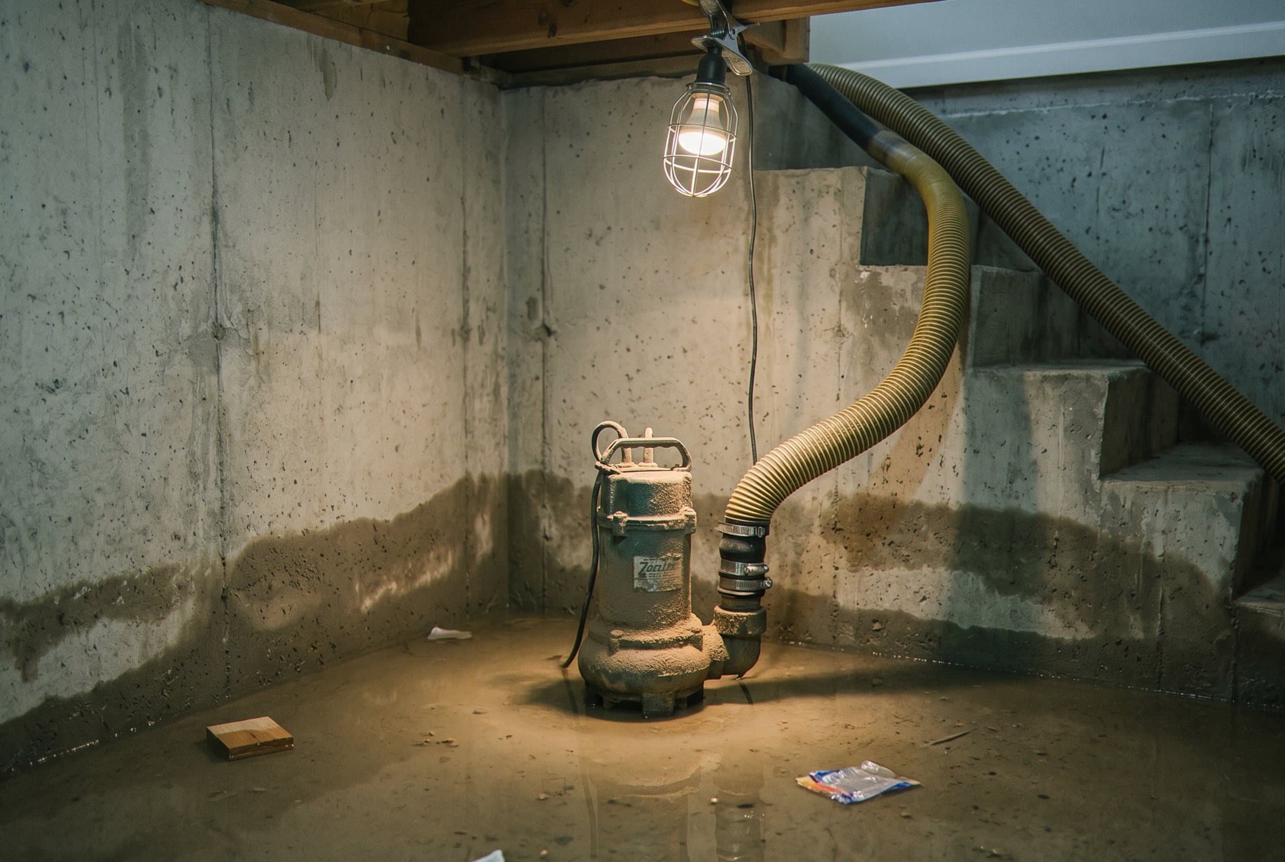 Submersible pump removing deep floodwater fast