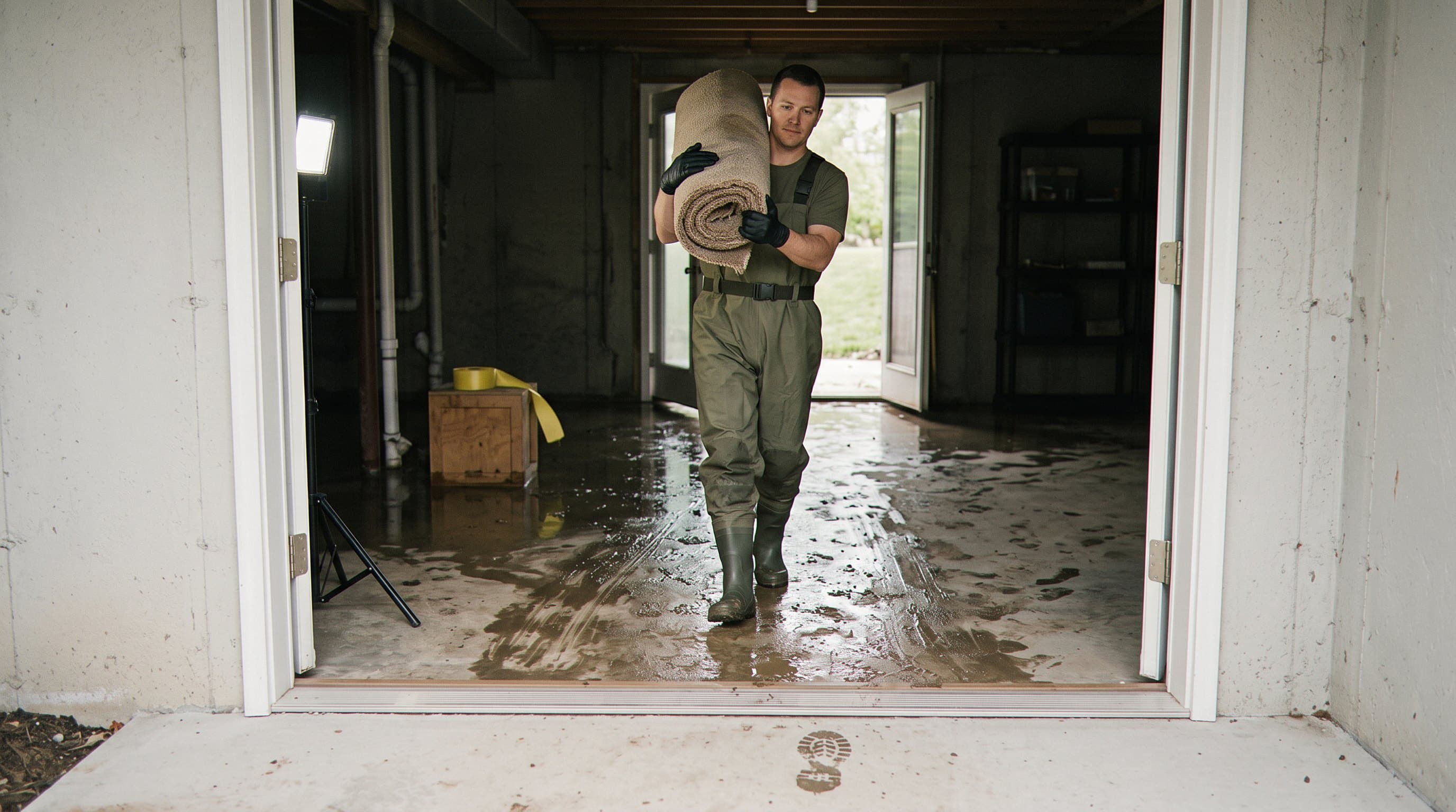 Flooded St. Louis basement after river rising