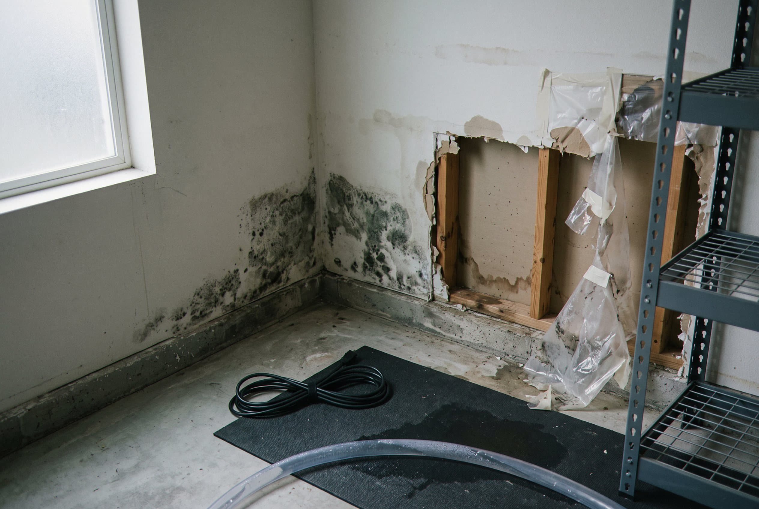 Mold growth on drywall after water damage