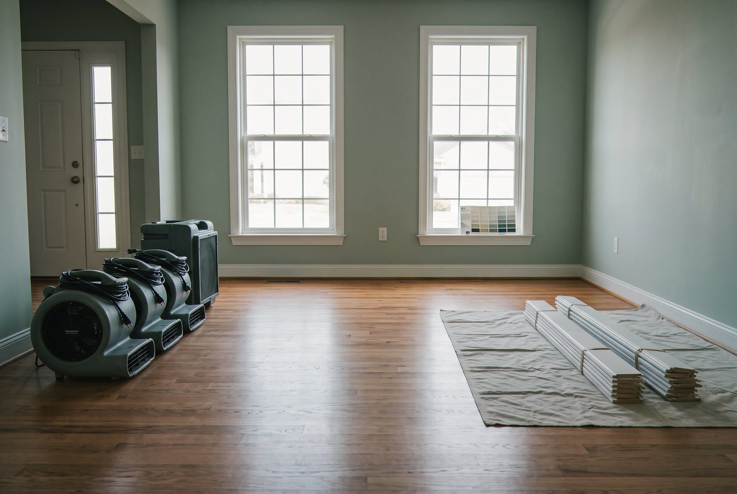 Dry basement after professional dehumidification treatment