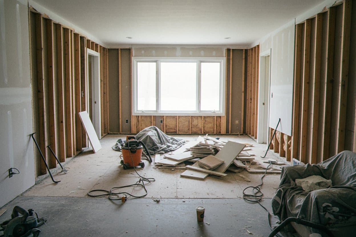 Torn out flooring after water saturation