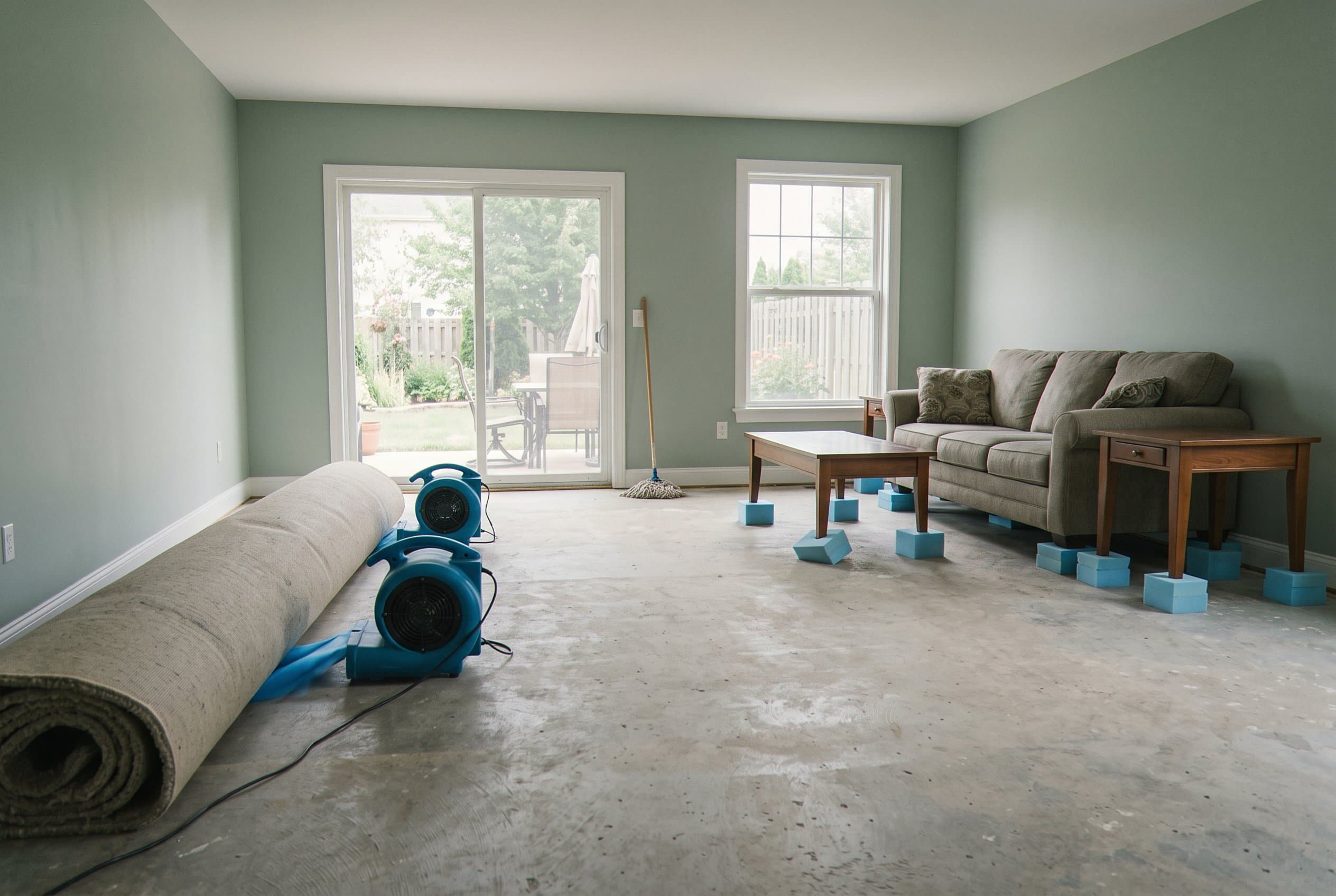 Clear flooring after water extraction completed