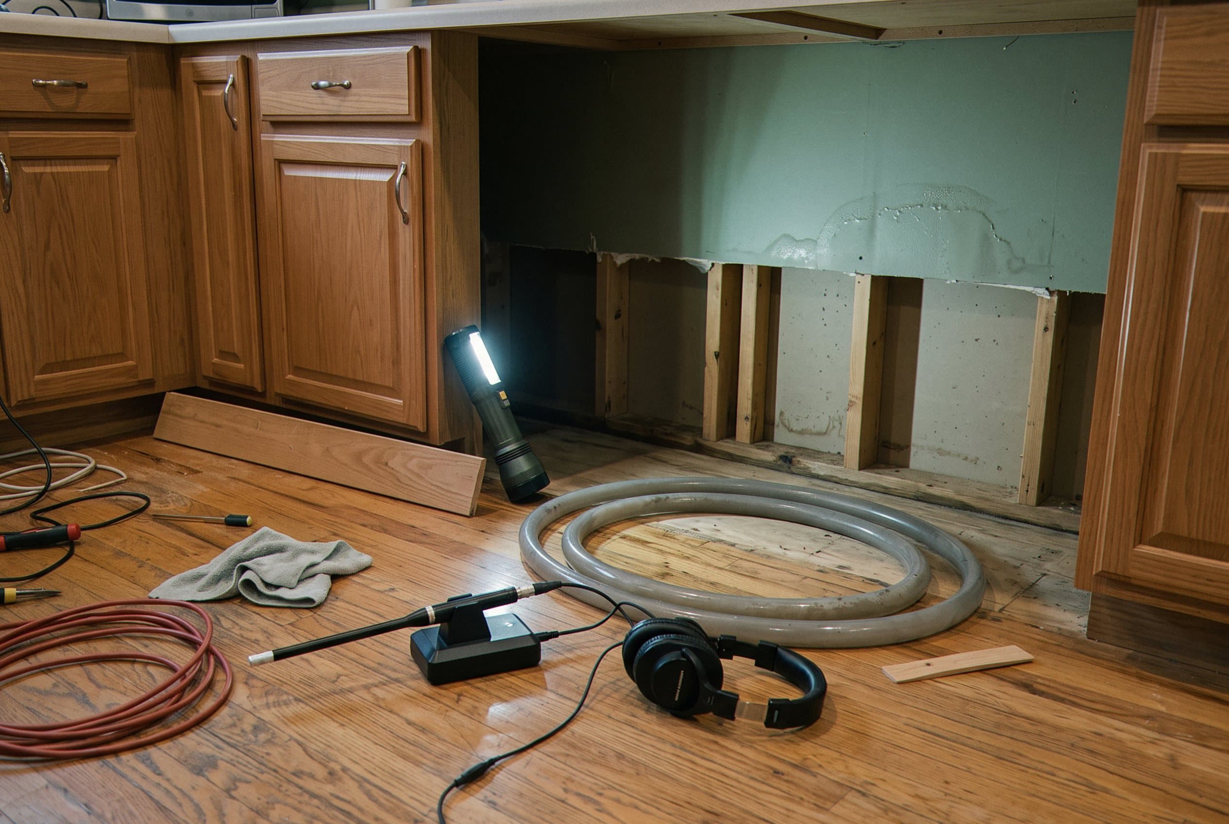 Moisture meter locating leak inside wall